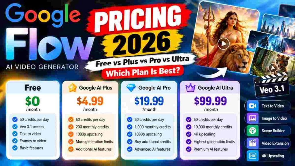 Google Flow Pricing 2026 Free vs Plus Pro and Ultra plans